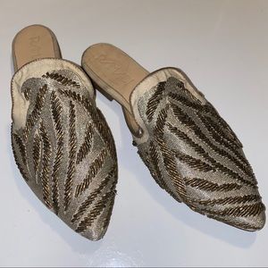 Ramadi Babouche Bronze Canvas Beaded Slippers